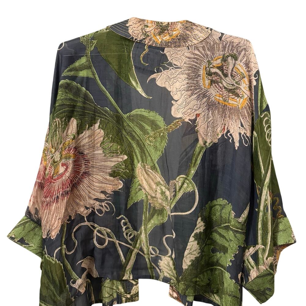 One Hundred Stars Blue Vine Floral 3/4 Sleeve Kimono OS - Picture 7 of 7